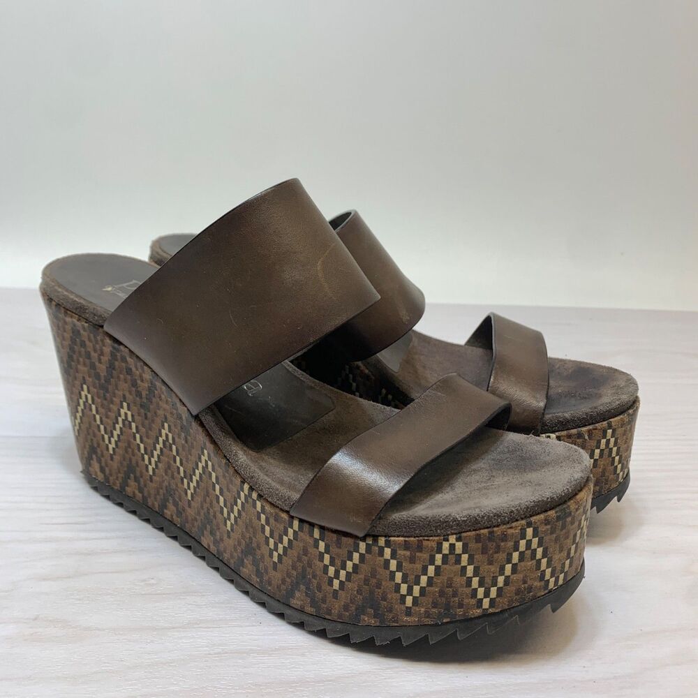 Pedro García Womens Size 7 / 37 Leather ZigZag Espadrilles Wedge‎ Heels Shoes